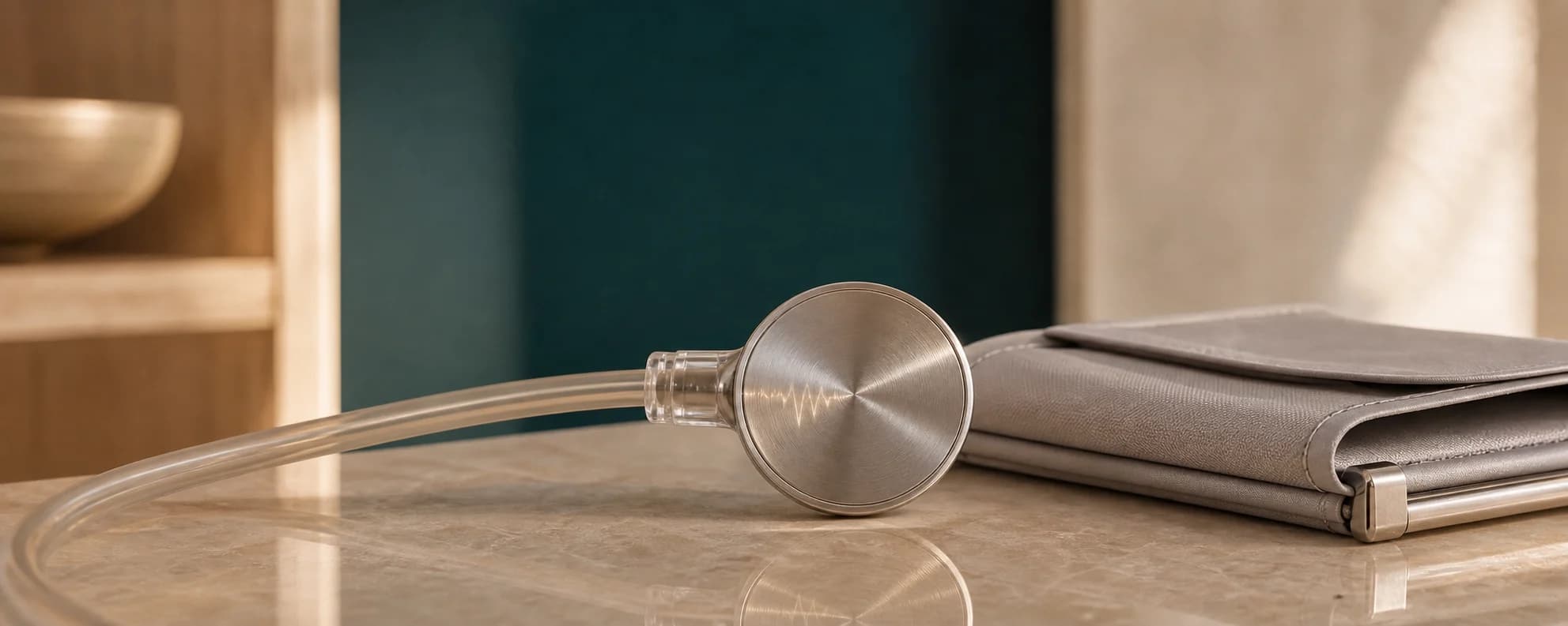 A clinical cardiovascular pulse sensor beside a pressure cuff