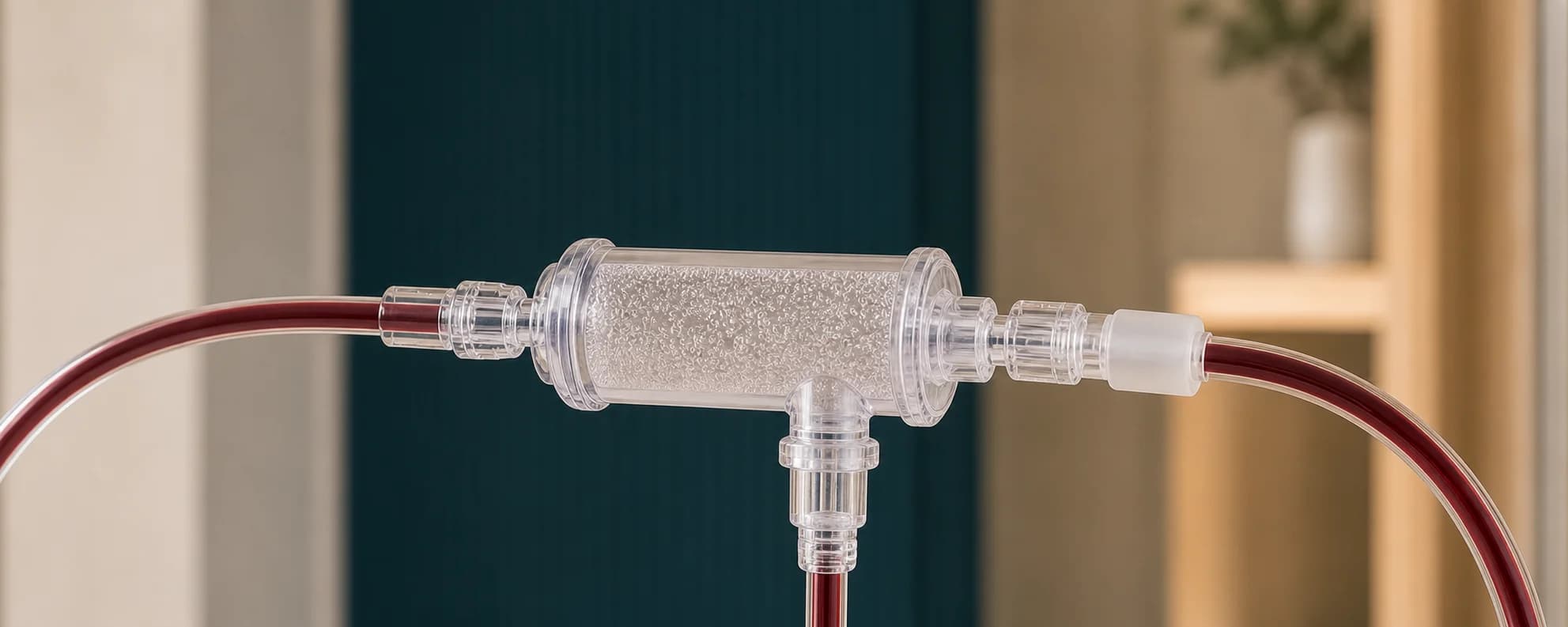 A close view of an extracorporeal blood oxygenation circuit