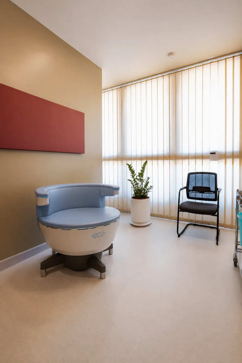 A woman attending a fully clothed Emsella treatment in AION's pelvic health room
